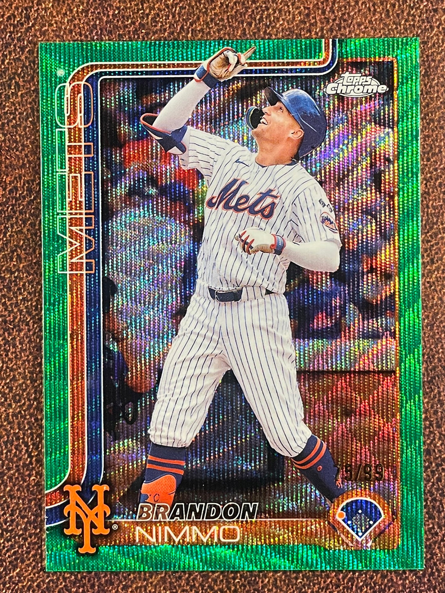 Brandon Nimmo - 2025 Topps Chrome - GREEN Wave Refractor /99 - Mets