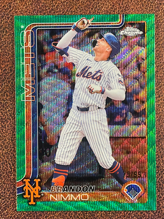 Brandon Nimmo - 2025 Topps Chrome - GREEN Wave Refractor /99 - Mets