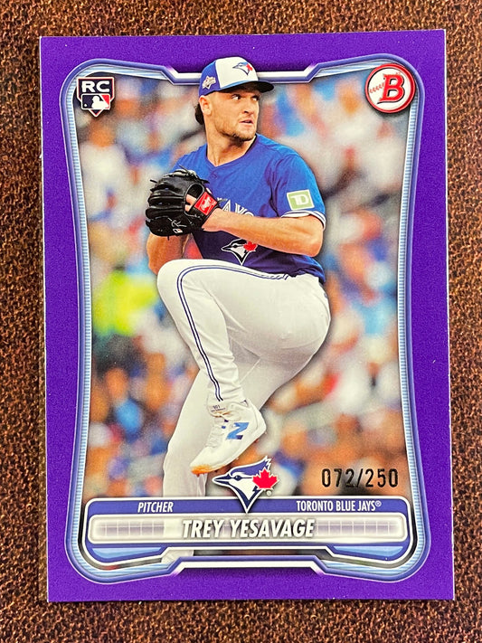Trey Yesavage - 2026 Bowman - PURPLE Paper Rookie /250 (*Slight corner/edge whiting*) - Blue Jays