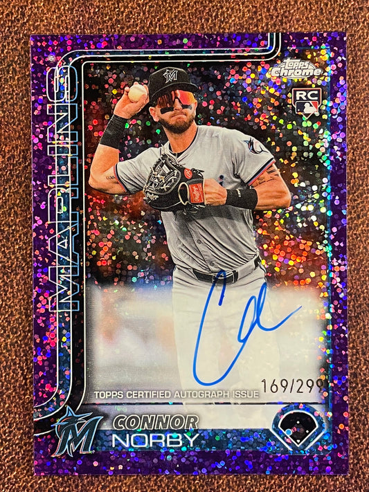 Connor Norby - 2025 Topps Chrome - PURPLE Speckle AUTO /299 - Marlins