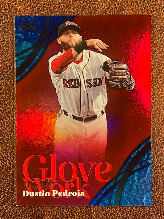 Dustin Pedroia - 2025 Topps Series 2 - BLUE Glove Work /150 (*Bottom left corner issue*) - Red Sox