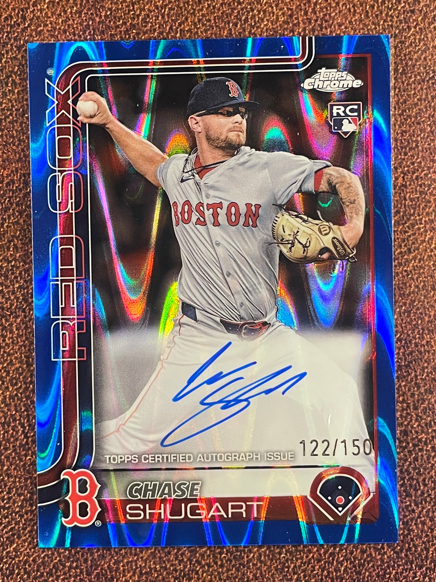 Chase Shugart - 2025 Topps Chrome - BLUE Rookie Raywave AUTO /150 - Red Sox