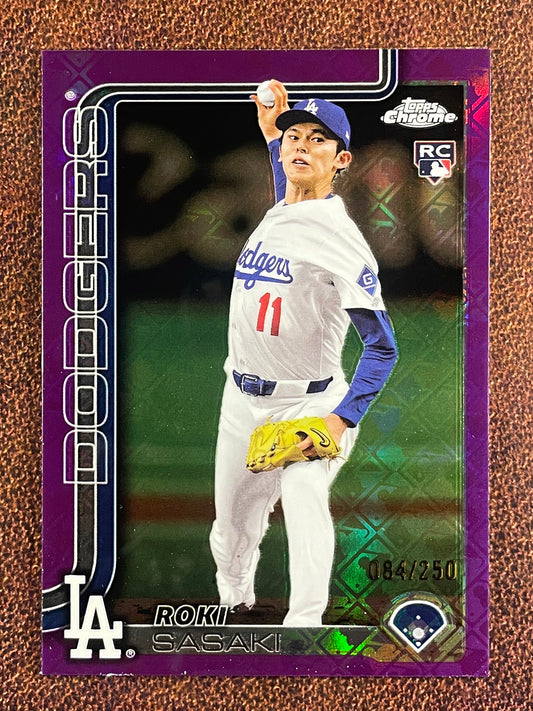Roki Sasaki - 2025 Topps Chrome - PURPLE Rookie Logofractor /250 (*Edge/Corner Whiting*) - Dodgers