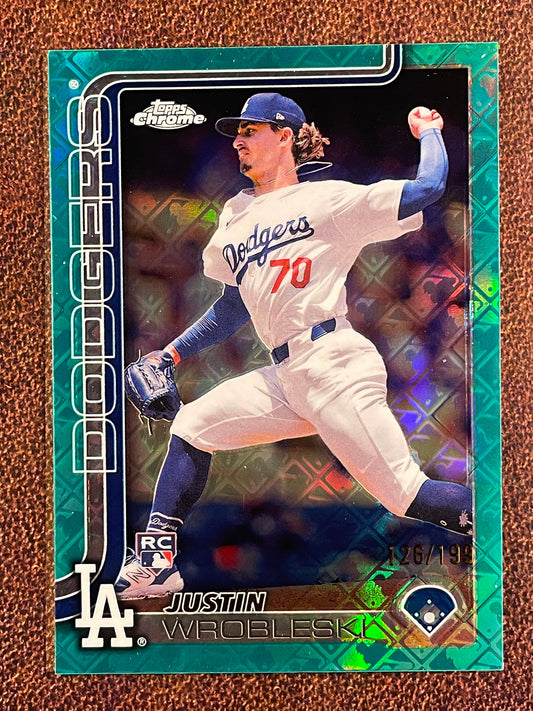 Justin Wrobleski - 2025 Topps Chrome - AQUA Logofractor /199 - Dodgers