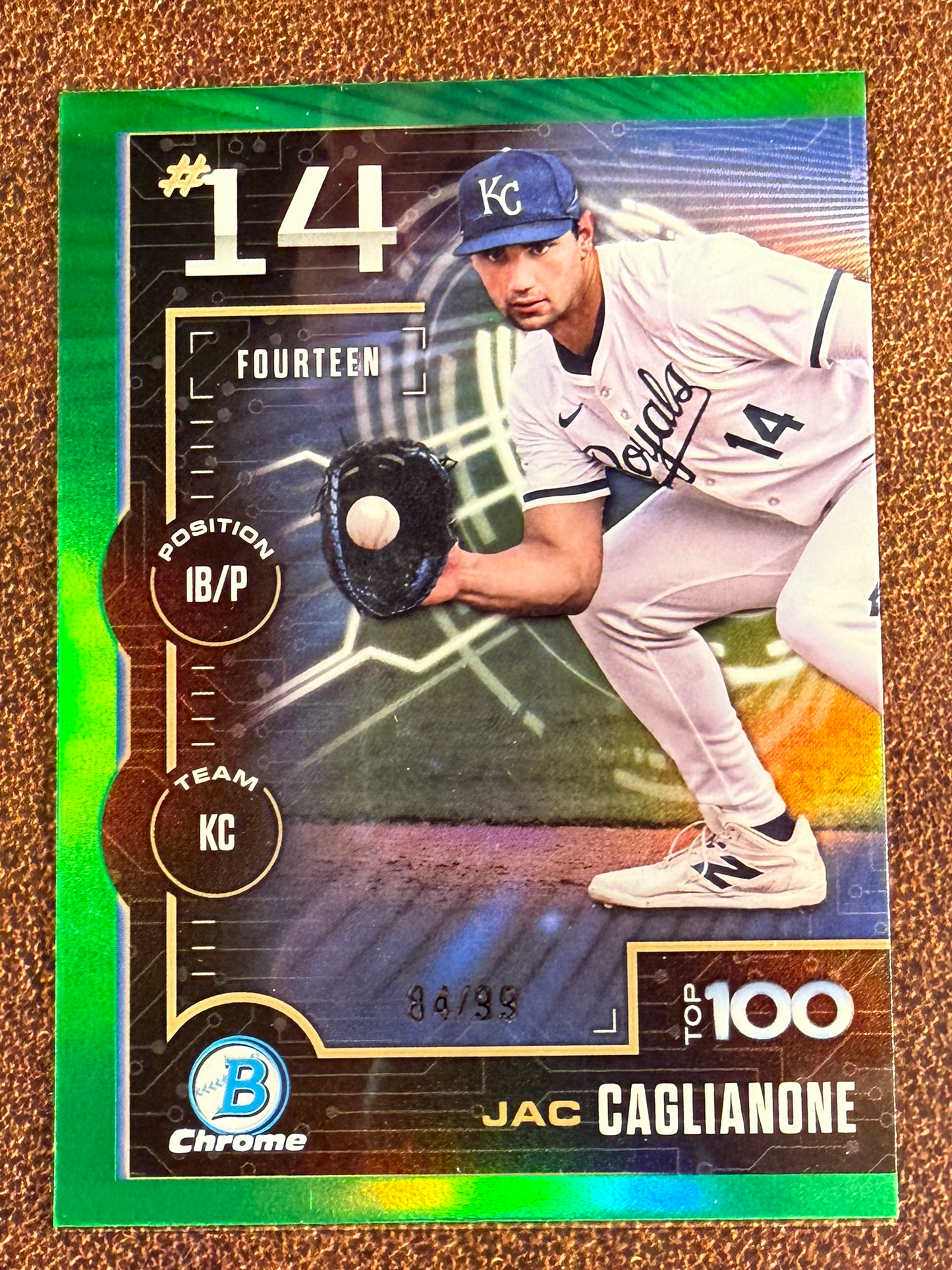 Jac Caglianone - 2025 Bowman Chrome - Scout's Top 100 GREEN /99 - Royals