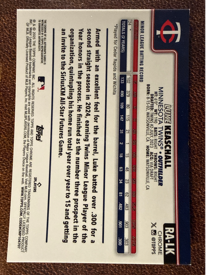 Luke Keaschall - 2025 Topps Chrome Update  - GOLD AUTO /50 (*Back Corner Whiting*) - Twins